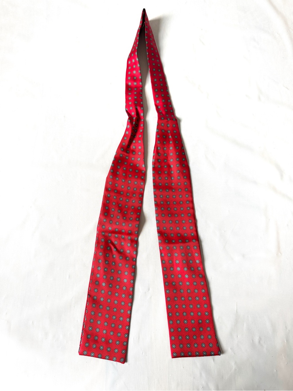 Vintage Red Silk Floral Pattern Bowtie Necktie 1970s